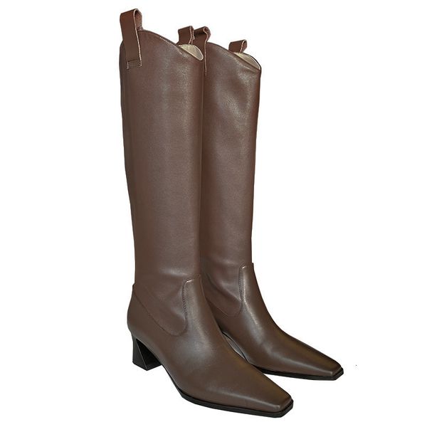 

arrival 2021 new feminine ladies genuine lether knee high boots thick women's shoes toe y5mw, Black