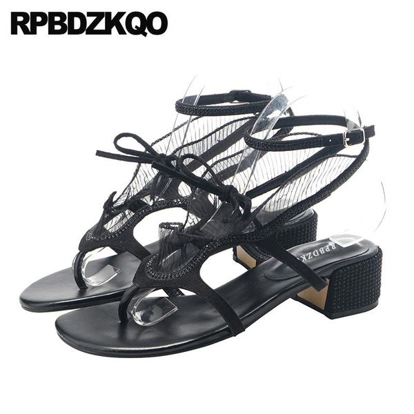 

thick diamond suede roman 2020 crystal women ankle strap chunky pumps shoes slingback black block rhinestone gladiator sandals