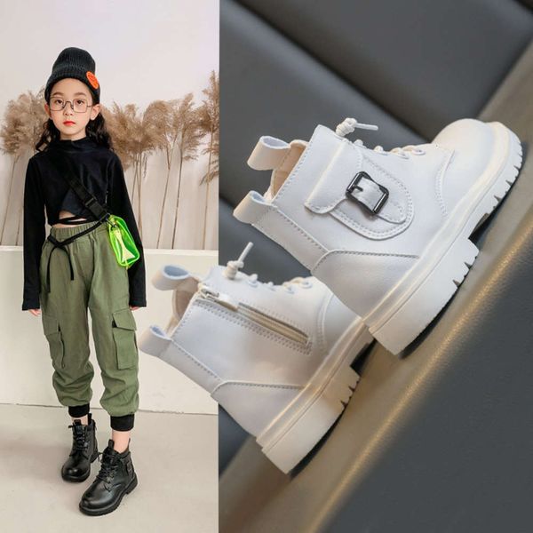 

new girls' martin 2020 fashion versatile children's autumn and winter warm british sle boys' soft soled leather bootsbx65, Black