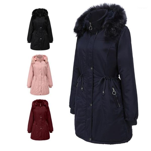 

women cotton padded coat large size hooded detachable winter warm plus fleece zipper pocket jacket coat stand up collar overcoat1, Black