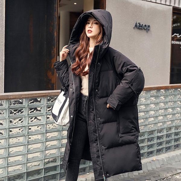 

0fqs down jacket medium long large 2020 bright and thick new face ultraman middle glasses coat fashion, Black