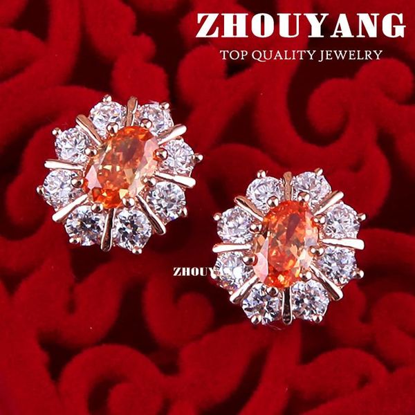 

stud zhouyang zye019 orange sunflower rose gold color earrings genuine austrian crystal, Golden;silver