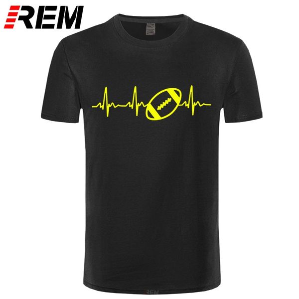 

sport rem heartbeat of american footballer t shirt men short sleeve cotton rugbyer mans t-shirt camisetas tshirt