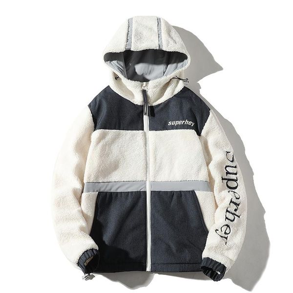 

men winter thicken fleece jacket mens casual hooded coat cargo cotton jackets windbreaker outwear man, Black