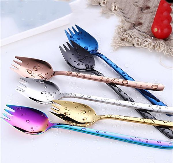 

multifuntional spork 2 in 1 silverware fork spoon colored stainless steel 304 gold fork noodle eating sqcaann pp2006