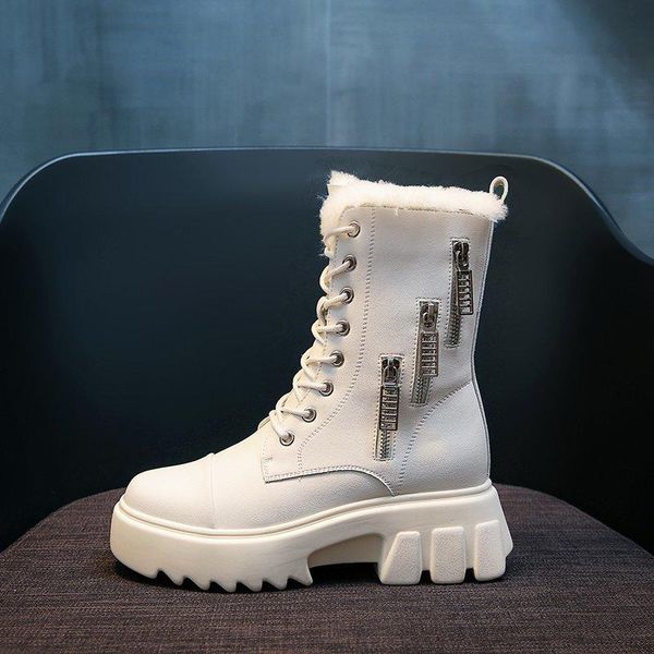 

women's winter shoe boots 2020 new leather ladies short boots plush warm non-slip student women's ankle platform, Black