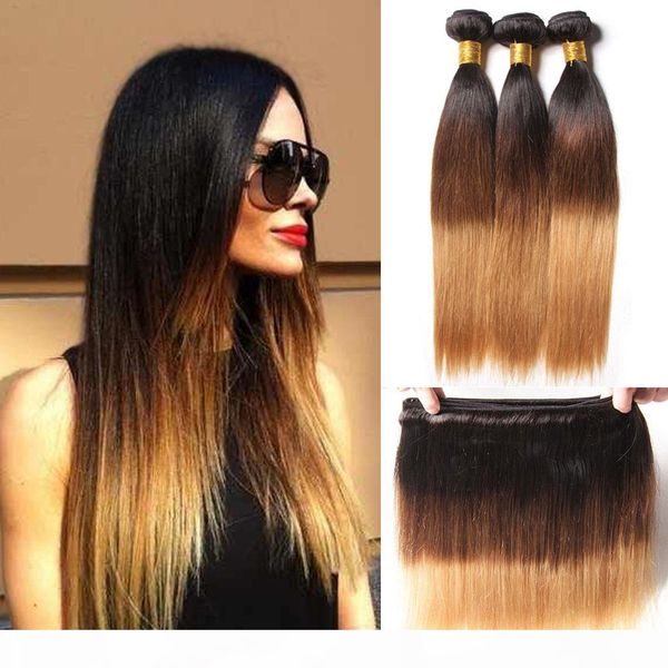 

ombre indian hair straight 3 tone indian virgin hair straight 3 bundles 1b 4 27 30 straight human hair, Black