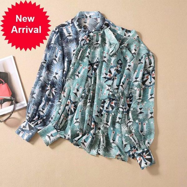 

design 2021 new of the feminine fashion brand blouse summer new print chiffon shirt loose sleeve long neck bow flashlight clothes 8gpl, White