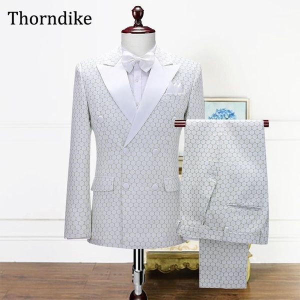 

thorndike peaked lapel men suit for wedding 2020 custom made double breasted 3 pcs groom party tuxedos blazers set1, White;black