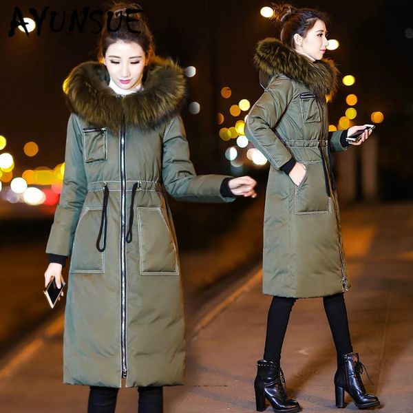 

women's down & parkas 2021 winter coat women 90% white duck jacket raccoon fur collar korean warm parka casaco 12457 yy1633, Black