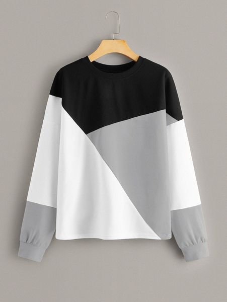 

drop shoulder cut-and-sew sweatshirt i6ev#, White;black