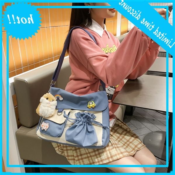 

small fresh korean postman women 2020 new fashion girl color contrast single shoulder large capacity nylon messenger bag