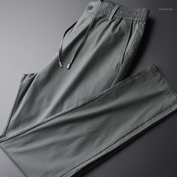

cotton men luxury grey elastic waist drawstring men's trousers autumn multiple pockets pants man plus size 4xl1, Black