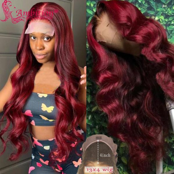 

lace wigs peruvian human hair 180% density pre plucked hd transparent 13x4 front for women dark wine glueless, Black;brown