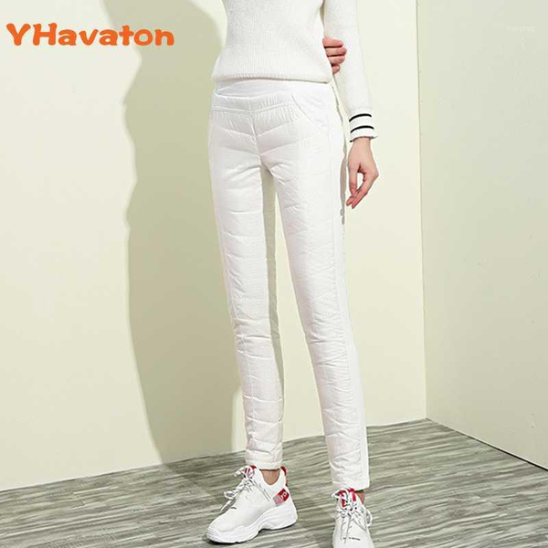 

winter duck down pants for women plus size black high waisted skinny velevt warm pants women's elastic casual pencil trousers1, Black;white
