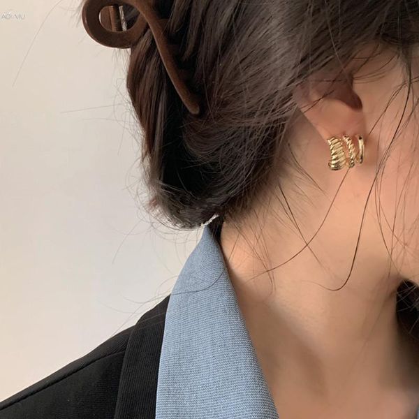 

aomu 2021 new trendy geometric multilayer gold silver color metal stud earrings for personality women party jewelry gifts, Golden;silver