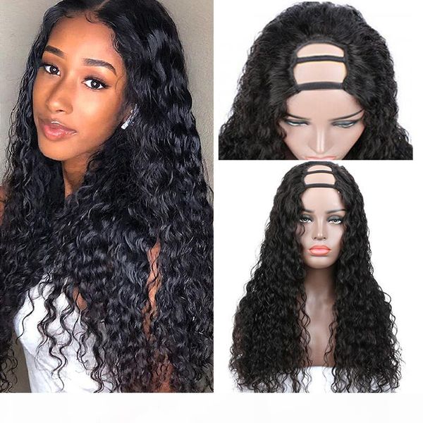

curly wave u part wig human hair wigs curly brazilian hair wave upart wigs natural color for black women 2x4inn hair wig, Black;brown