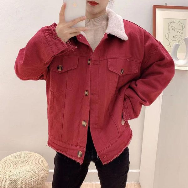 

jean jacket women denim casual jacket women long sleeve short thick warm coats winter outwear office ladies solid streetwear ins, Black