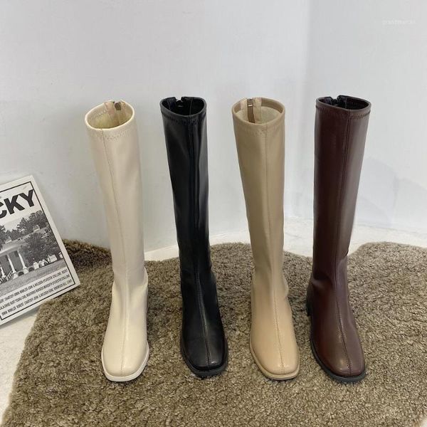 

boots white shoes women's mid calf thigh high heels booties ladies winter footwear round toe boots-women1, Black