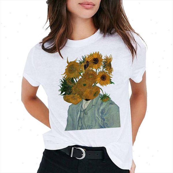 

harajuku van gogh t shirt women goghing van t shirt oversized tee funny famous art sunflowers painting t shirt femme, White