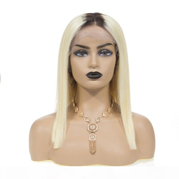 

sevengirls 13x6 613 blonde бразильского прямые человеческих волос парики боб 8 - 16 дюймы remy короткого ombre боб фронт шнурок парики для ж, Black;brown