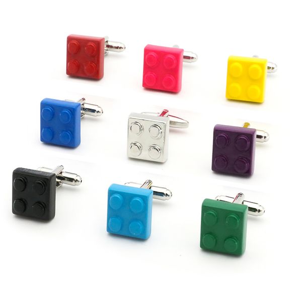 

block cufflinks muti-color bricks design blue red black 9 colors option copper novelty cuff links wholesale&retail t200305, Silver