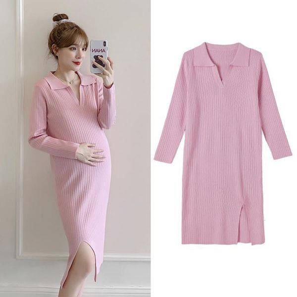 

autumn new fashion v-neck core 2020 spun yarn medium length sweater temperament underpainting materni drs, White