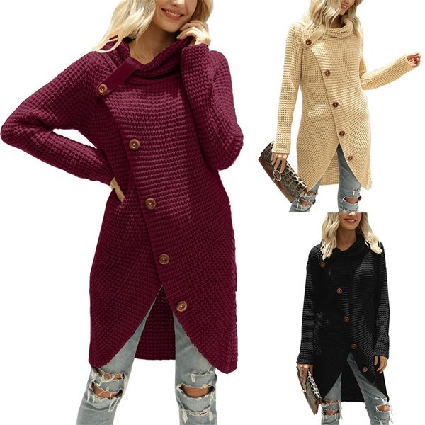 

women irregular turtleneck long sweater casual loose thin knitted pullovers button fashion sweater autumn knitwear jumper 201221, White;black