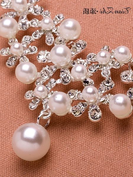 

m2020 three pieces new of bridal headdress korean white pearl crown earrings hair dress wedding accessories k, Silver