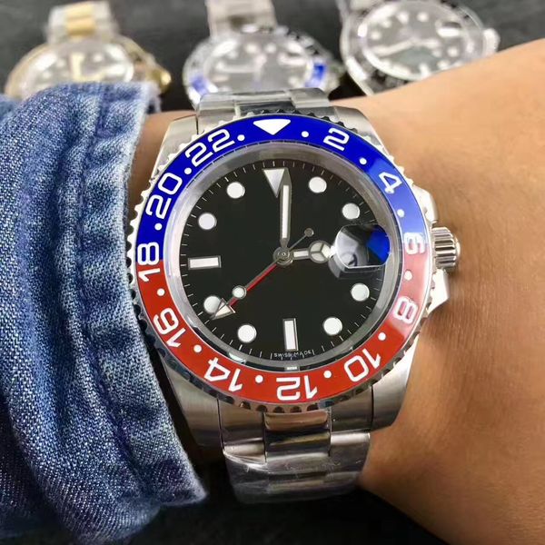 

2020 men heuer automatic dual time zone date 40mm gmt watch 316l stainless steel fashion ceramic luminous waterproof mens sports watches, Slivery;brown