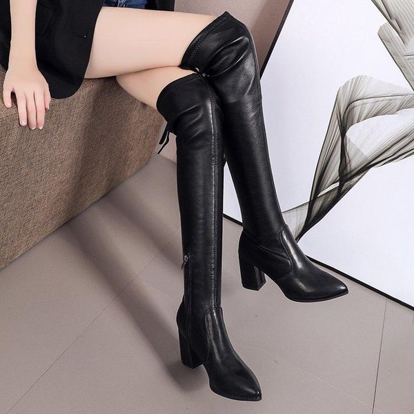 

black over the knee boots high heels women shoes pointed toe thigh high boots women shoes winter pu leather long heels