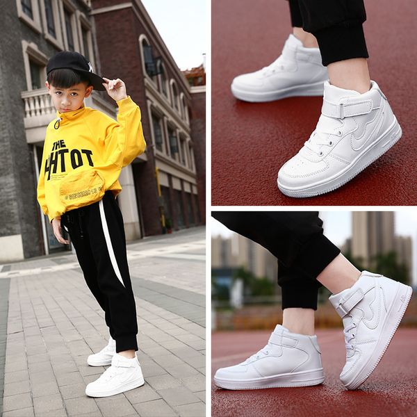 

children shoes kids casual shoes classic white flats high sneakers fashion students sports shoes for boys and girls lj200907, Black