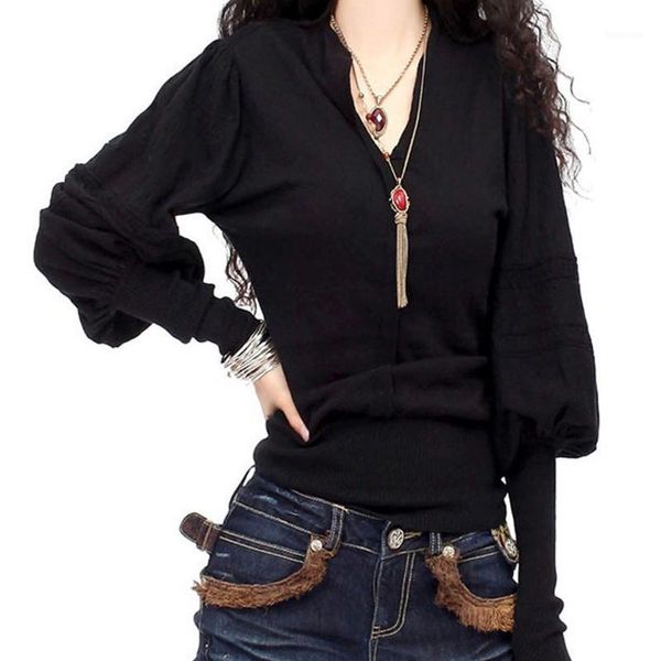 

f ashion v neck jumper hollow out women sweater 2020 spring patchwork loose lantern sleeve streetwear female pullover plus size1, White;black