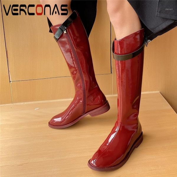 

boots verconas 2021 autumn winter fashion knee-high for women low heels shoes woman side zipper metal decoration long boots1, Black