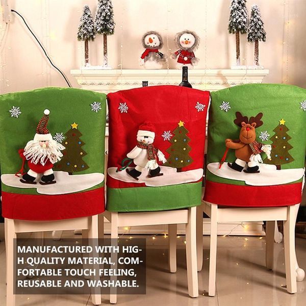 

2pcs chair back cover christmas reindeer and snowman pattern seat slipcover1