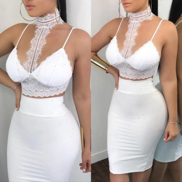 

women bodycon two piece crop skirt set lace prom party clubwear dress set white, Gray