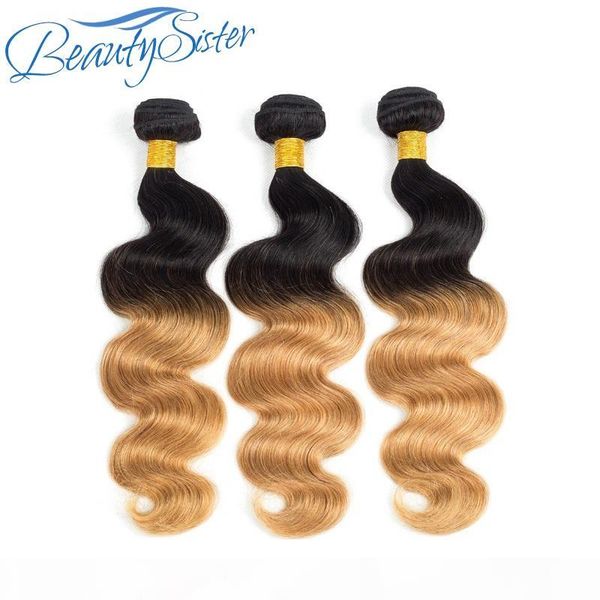 

beautysister brazilian virgin ombre human hair bundle body wave color 1b 27 unprocessed remy hair weave 3pcs 300g lot no shedding no tangles, Black
