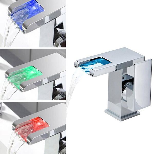 

bathroom sink faucets waterfall vanity faucet led 3 colors basin luminous and cold water mixer tap for toilet kitchen