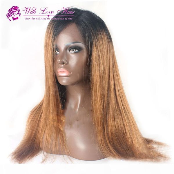 

100% malaysian human hair wig #1b 30 ombre lace front wigs glueless wig for black women, Black;brown