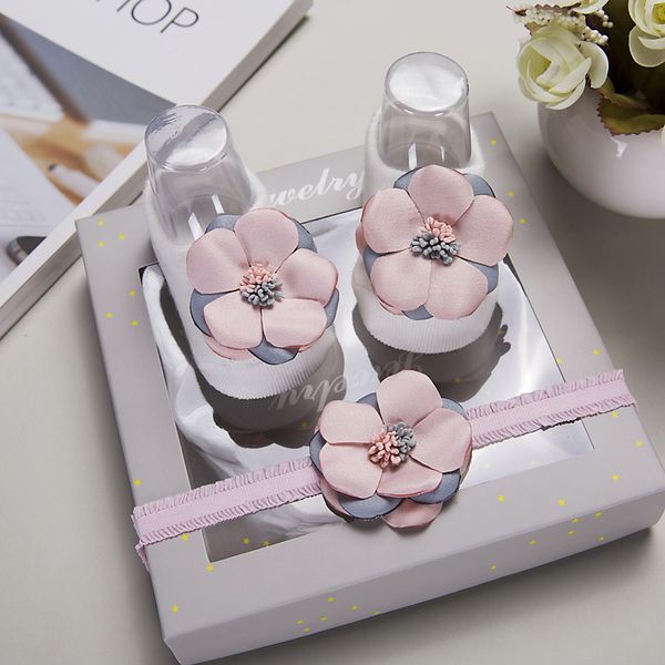 

дети хлопок кружева девочек детские носки принцесса цветов hairband носки набор новорожденные малыши носки подарков аксессуары для волос 0-1, Pink;yellow