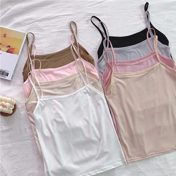 

spaghetti strap summer tank women crop sleeveless camisoles 2021 female solid color camis street ladies, White