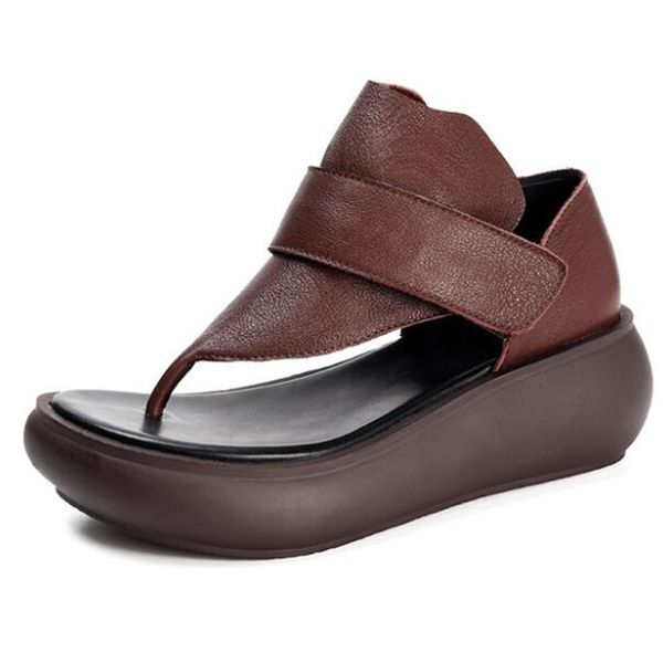 

2020 new summer women full genuine leather thick bottom wedge classic retro light fashion casual sandals 0928, Black