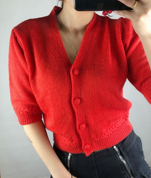 

women's knits & tees women sweater 2021 early spring puff sleeve short knit mohair cardigan, White