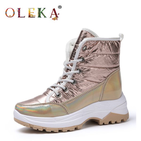 

oleka warm winter winter boots women platform metal decoration round toe boots fashion style snow boots warm faux wool new201103, Black