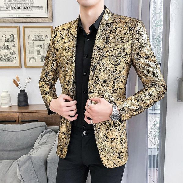 

men's suits & blazers tuxedo formal clothing slim suit jacket luxury paisley flower pattern fancy nightclub dance mens casual blazer, White;black