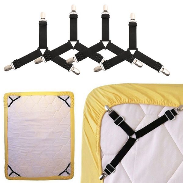 

4pcs bed sheet clips bed button buckles elastic fasteners grippers holder mattress cover blankets straps suspender