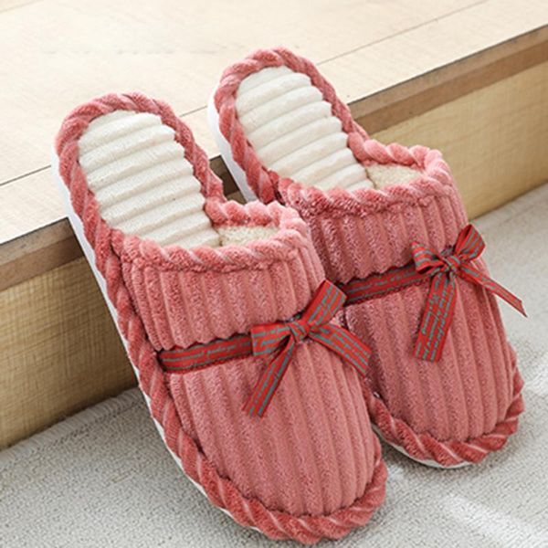 

slippers winter couple slipper plus size striped plush homewear non slip male floor women warm fashion indoor shoes, Black