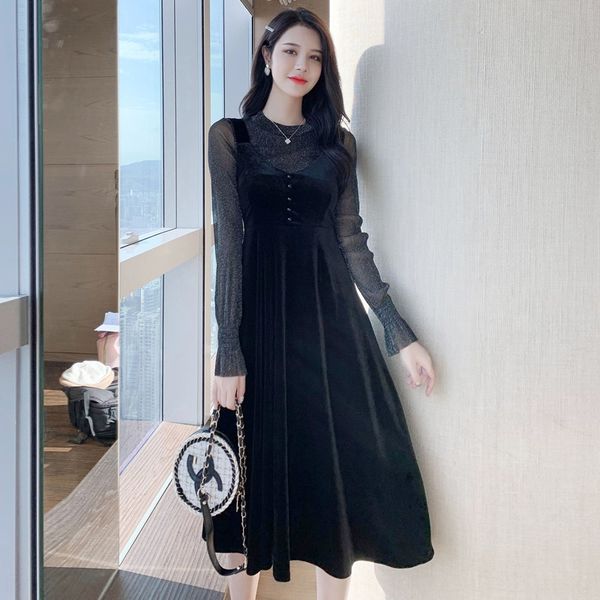 

autumn 2020 new skirtsling sling skirt fashion black suspender dress shows thin temperamentbottom net shirt suspender skirt suit gy9ml gy9ml, Black;gray