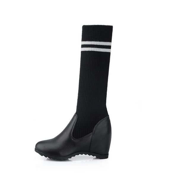 

nasbavi new woman short mid-rise calf boots thick bottom shoes round toe thin wool boots fashion sweet student style, Black