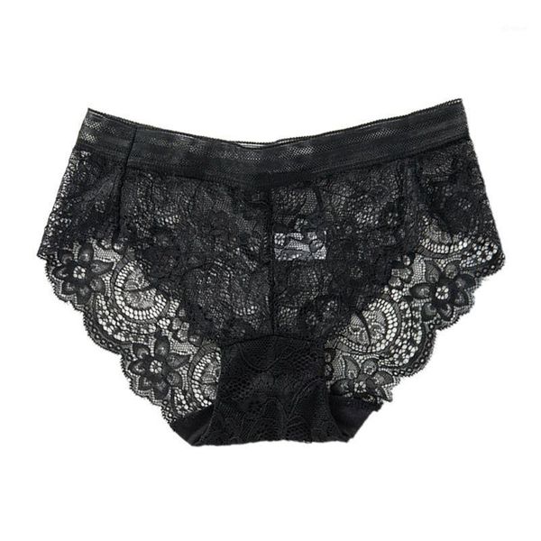 

women seamless underwear mid rise hollow floral lace panties cotton crotch brief y5gc1, Black;pink
